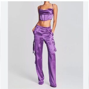 Purple Women's Cargo Pants and Crop Top Set